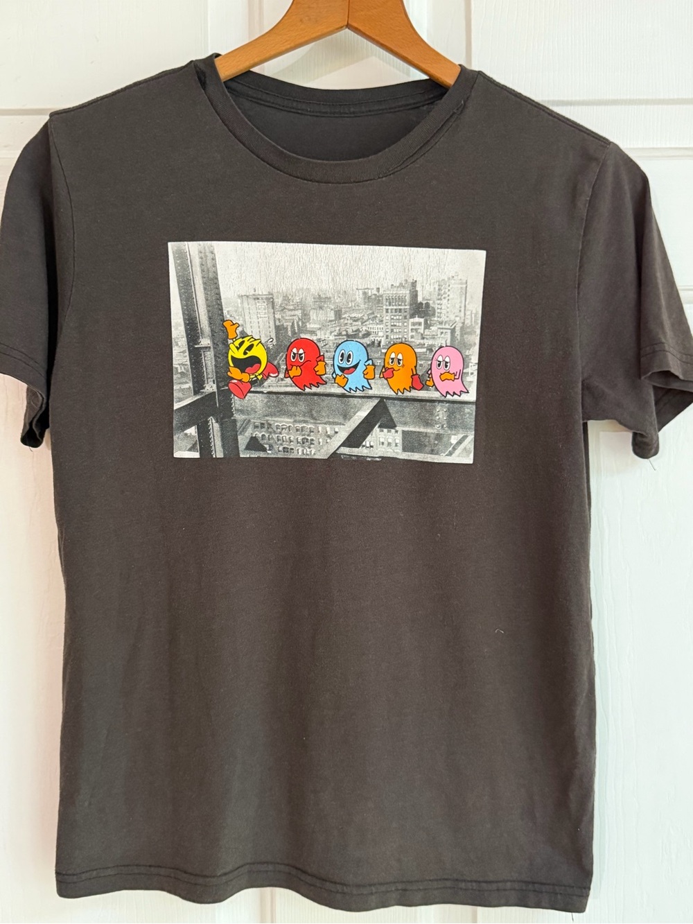 Vintage Black Pac-Man Graphic Tee with Colorful Ghosts